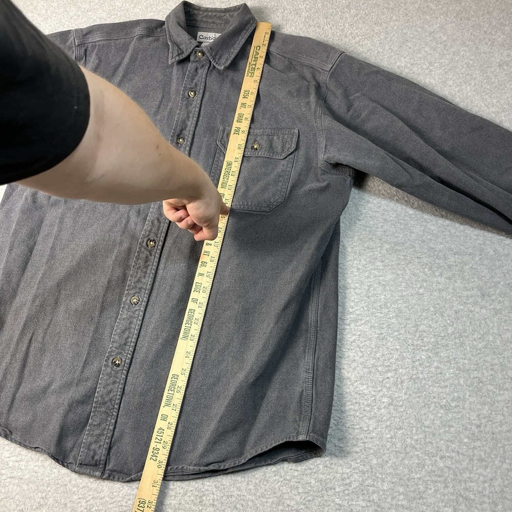 Carhartt Shirt Mens Large Gray Flannel Heavyweight Button Up Cotton Workwear LS - Picture 3 of 12
